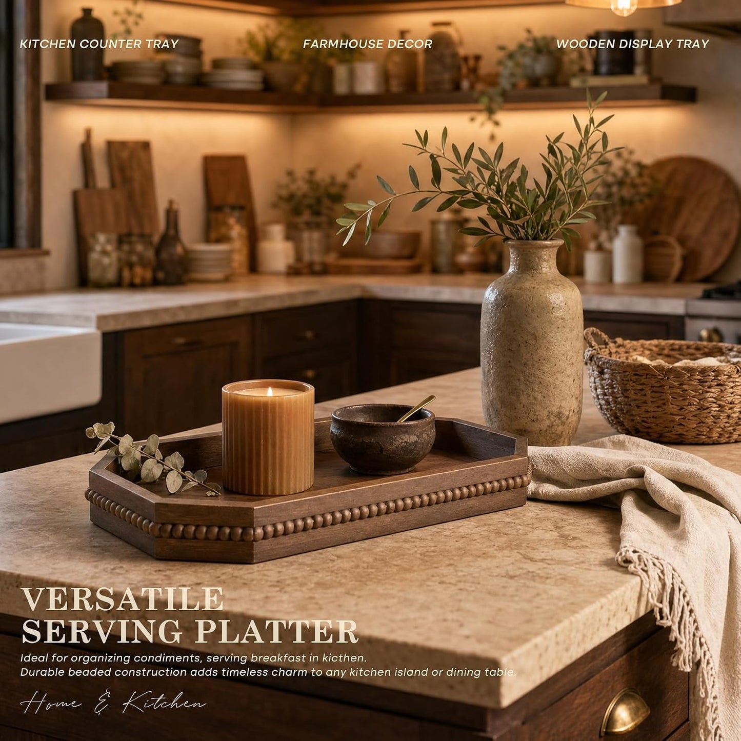 Rustic Serving Tray for Entryway / Brown