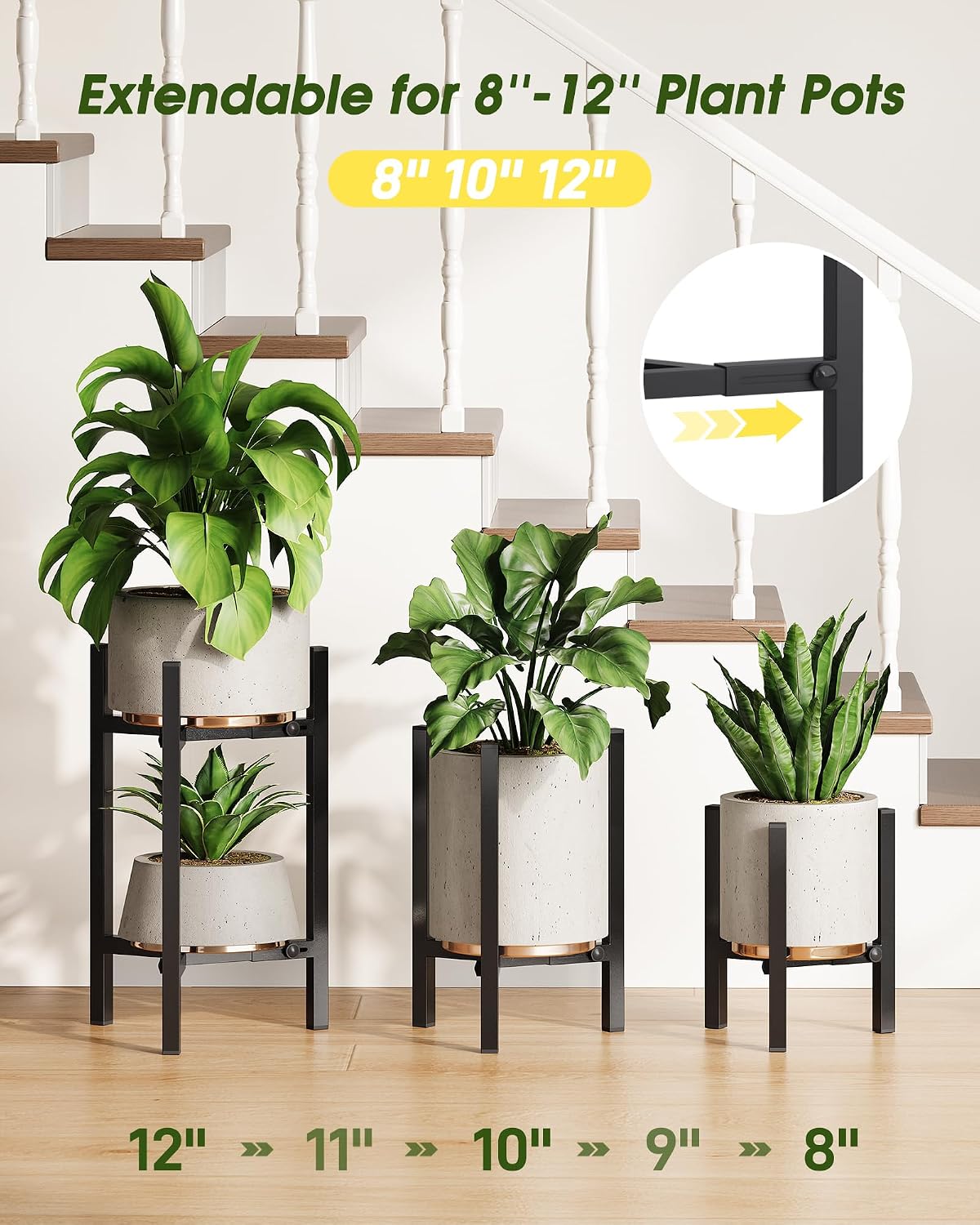 3 Pack Plant Stand Indoor Adjustable, Metal Modern Indoor Plant Stand, Heavy Duty Single Plant Stands Outdoor Corner