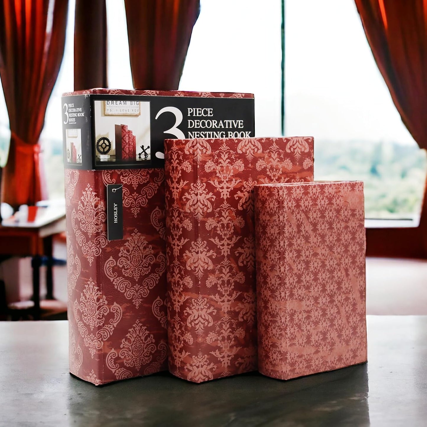Farmhouse Memory Book Boxes / 1 Unit of 8'' , 10'' & 12'' High / Red / 8 Inch / Set of 3
