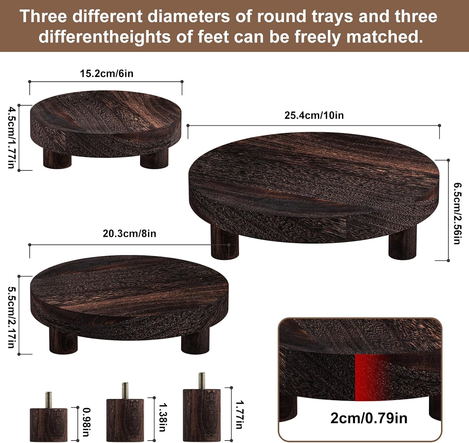 Wood Plant Stand Indoor Outdoor / Rustic Brown / Set of 3