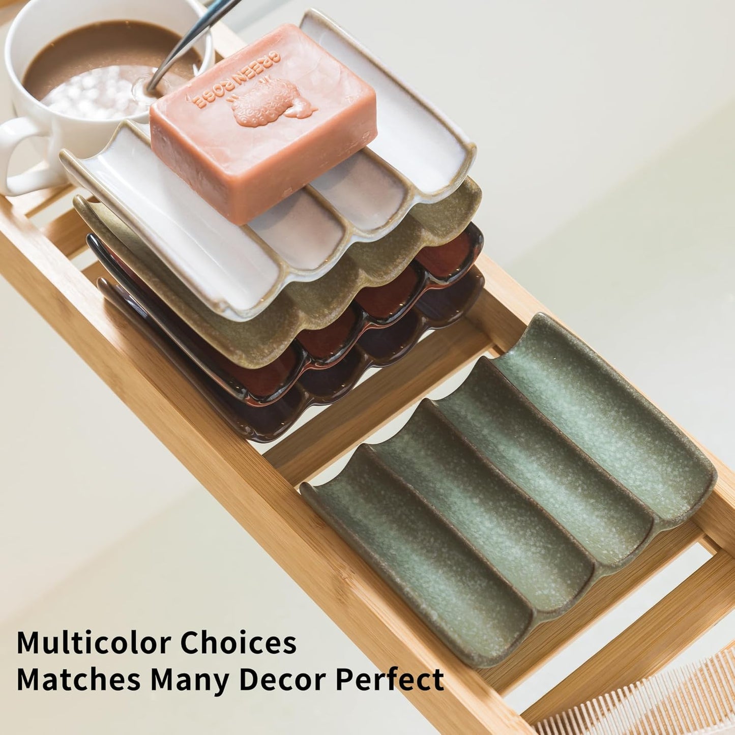 Bar Soap Holder for Shower & Bathroom / Green / Fluted