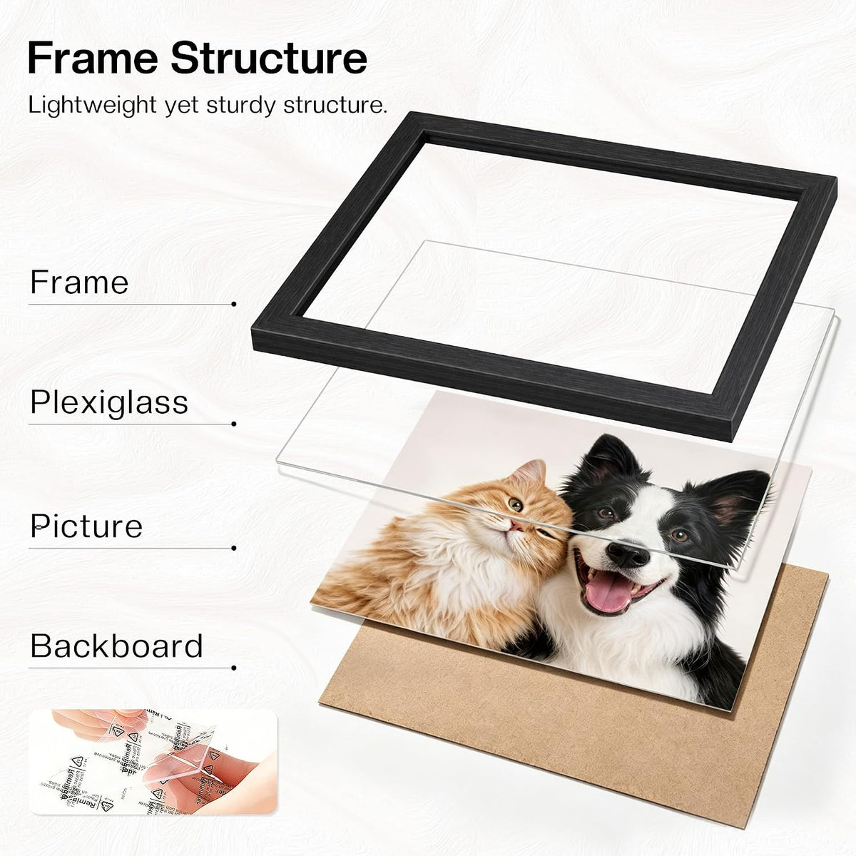 11x14 Picture Frame 3 Pack, Wall Mount & Tabletop Display, Black | Black Wood Grain, Clear Shatterproof Cover