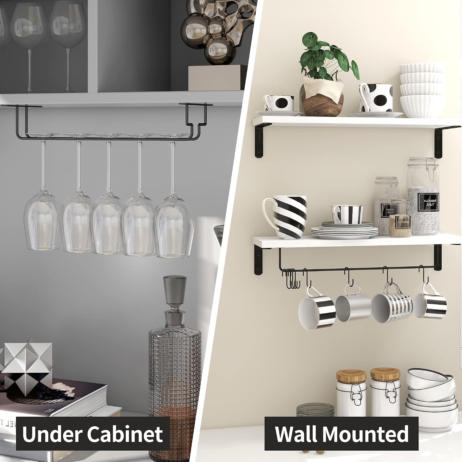 Afuly Coffee Bar Shelf, 20 Inch Coffee Mug Holder Wall Mount, White Shelves | Mug Shelf for Mugs & Glasses, Floating