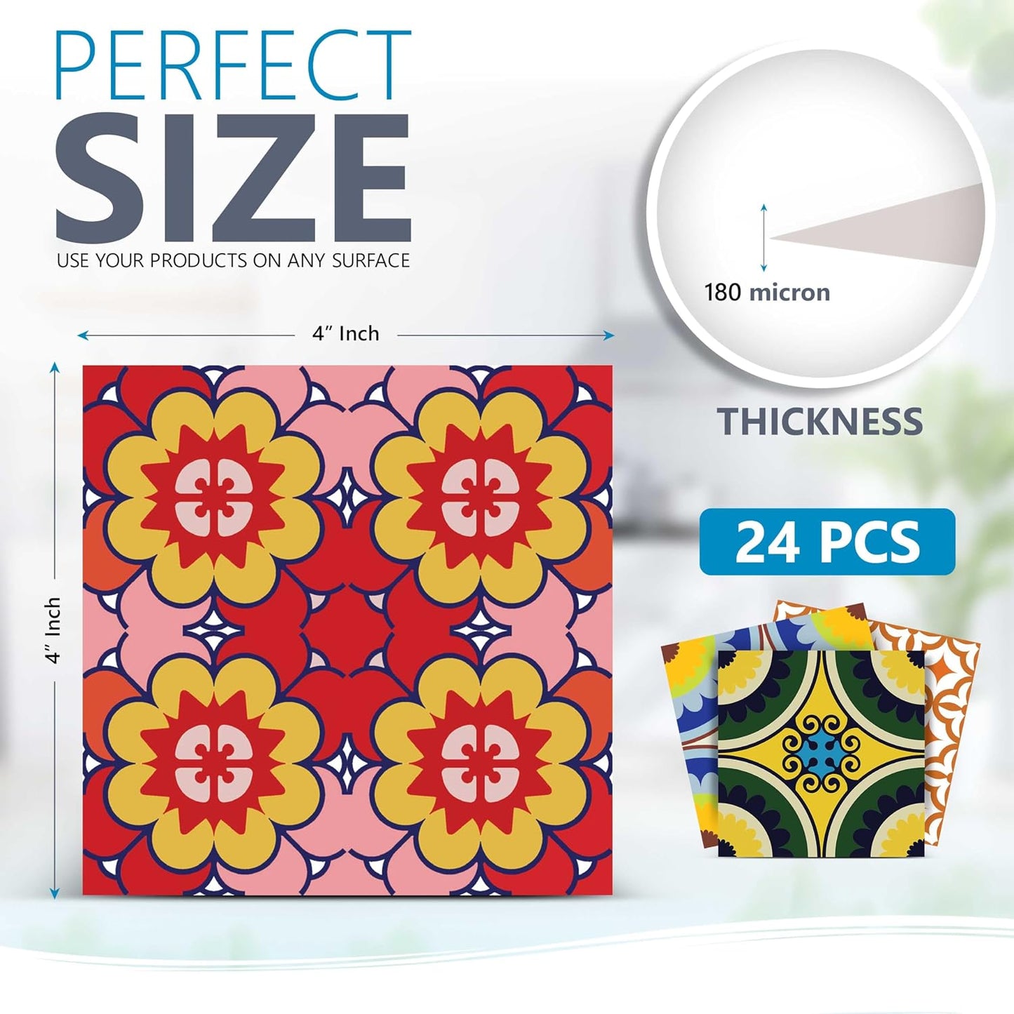 Backsplash Tile Stickers 24 PC Set Traditional Talavera Tiles Stickers / Backslash Peel and Stick C