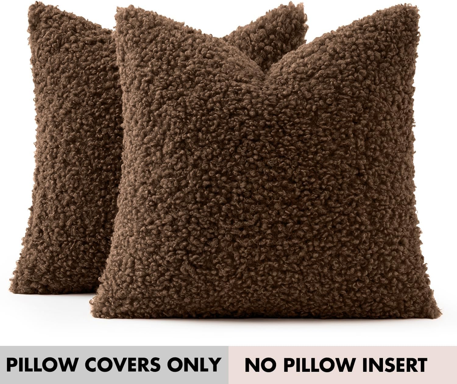 Faux Fur Throw Pillow Covers Boucle Neutral Decorative Sherpa Fuzzy / 18 x 18 / Chestnut / Set of 2