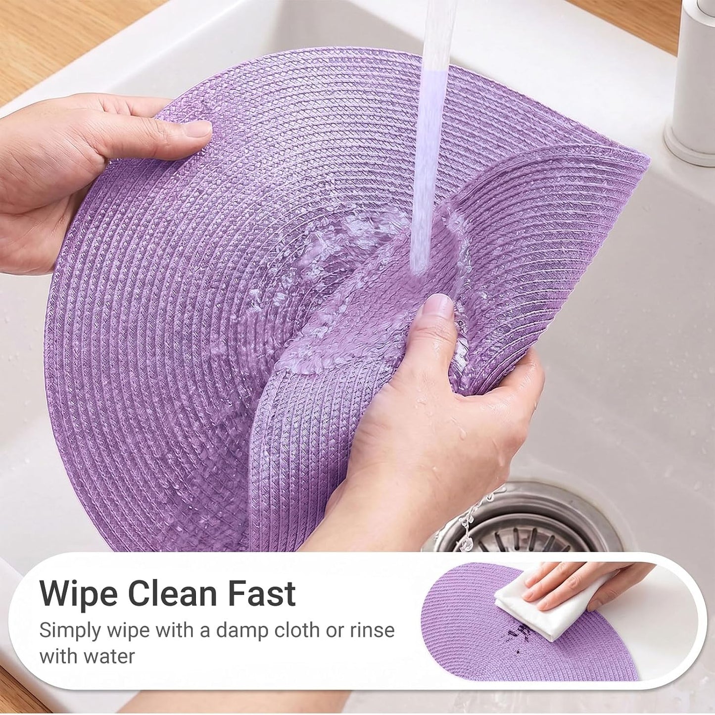 FunWheat Round Braided Placemats Set of 8 Table Mats for Dining Tables Woven Washable Non-Slip Place mats 15