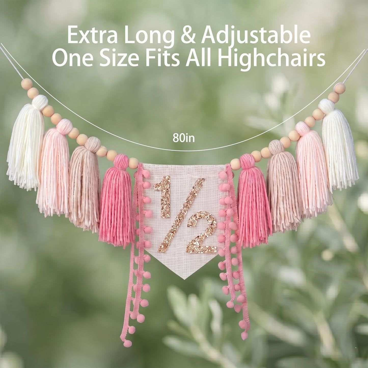 1/2 High Chair Banner & Cone Hat Cake Topper Birthday Girl Half Birthday Decorations / Pink & Khaki