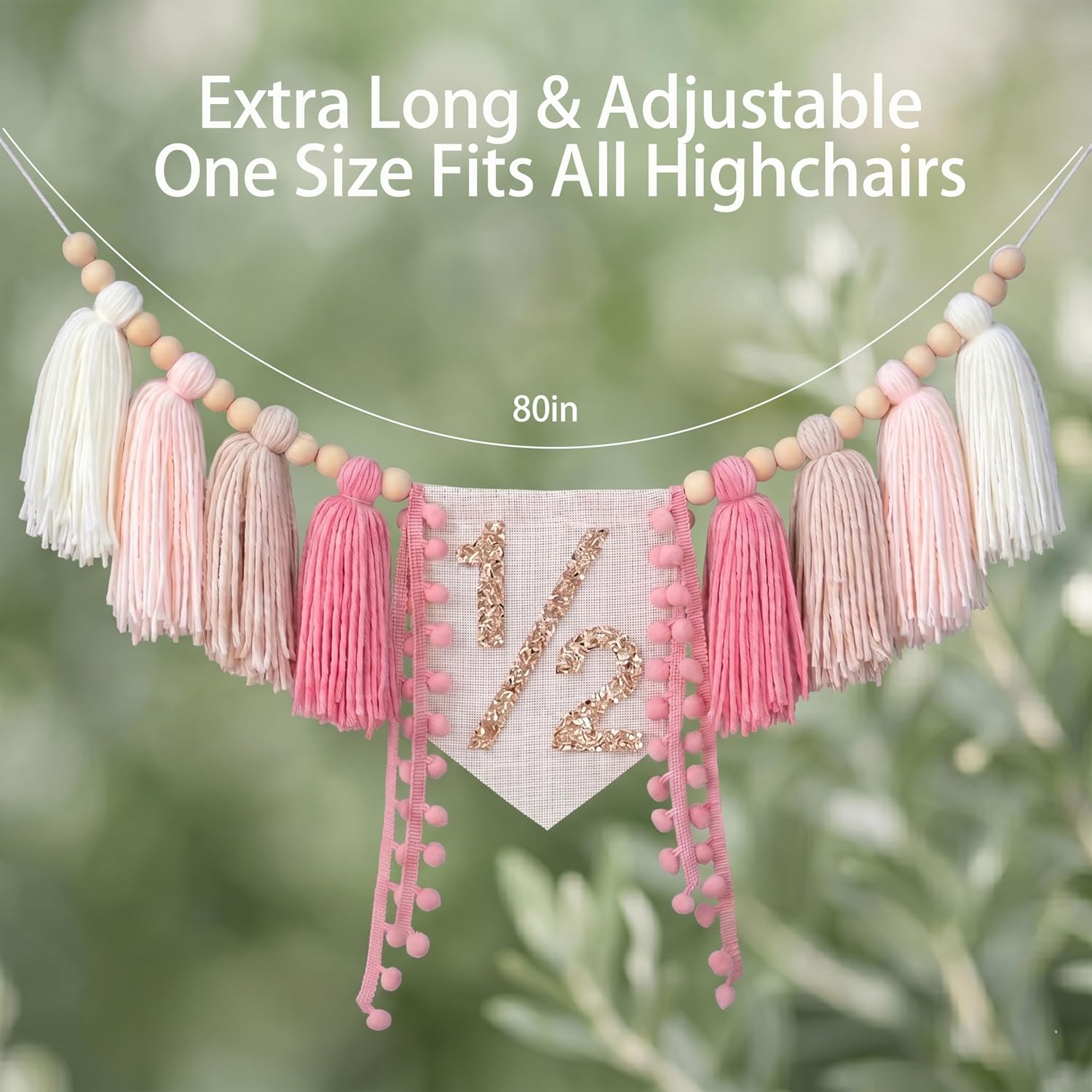 1/2 High Chair Banner & Cone Hat Cake Topper Birthday Girl Half Birthday Decorations / Pink & Khaki
