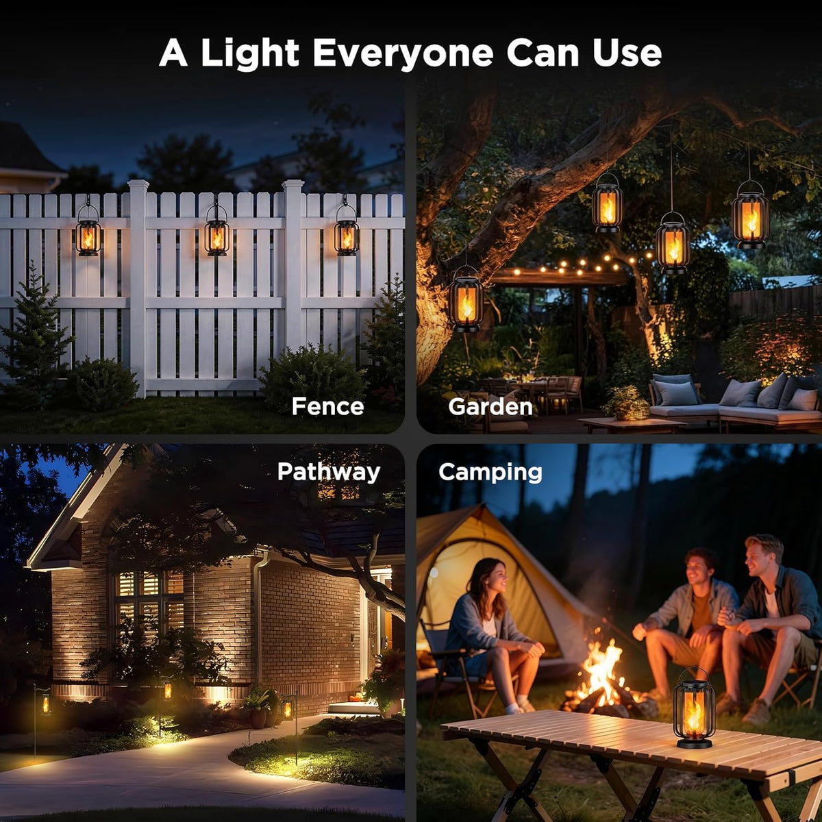 Hompavo Gen2 Solar Lanterns Outdoor Lights with Ultra-Real Flame | USB/Solar Charging & 4-Mode, Waterproof Decorative