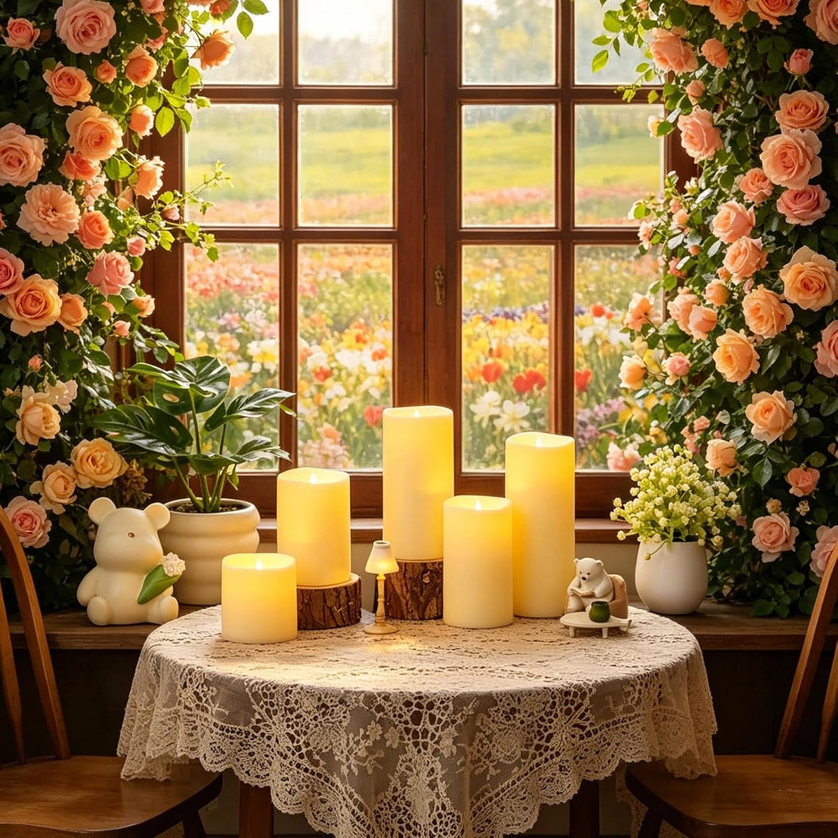 kakoya Flameless Candles with Remote Control and Timer,Flickering Battery Operated LED Pillar Candles Plastic Set of