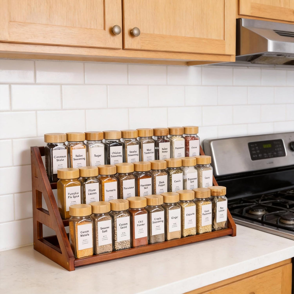 Bamboo 3 Tier Spice racks, Kitchen Seasoning Spices Rack, Spice Organizer, Suitable for Spice Organizers Such as