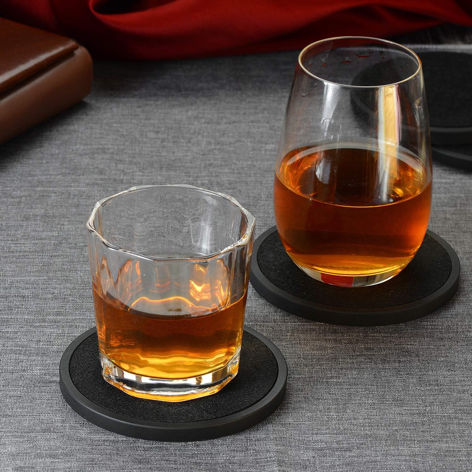 Holder / Soft Felt Insert / 4.3 Inch Coasters with 4.5 Inch Holder / Black