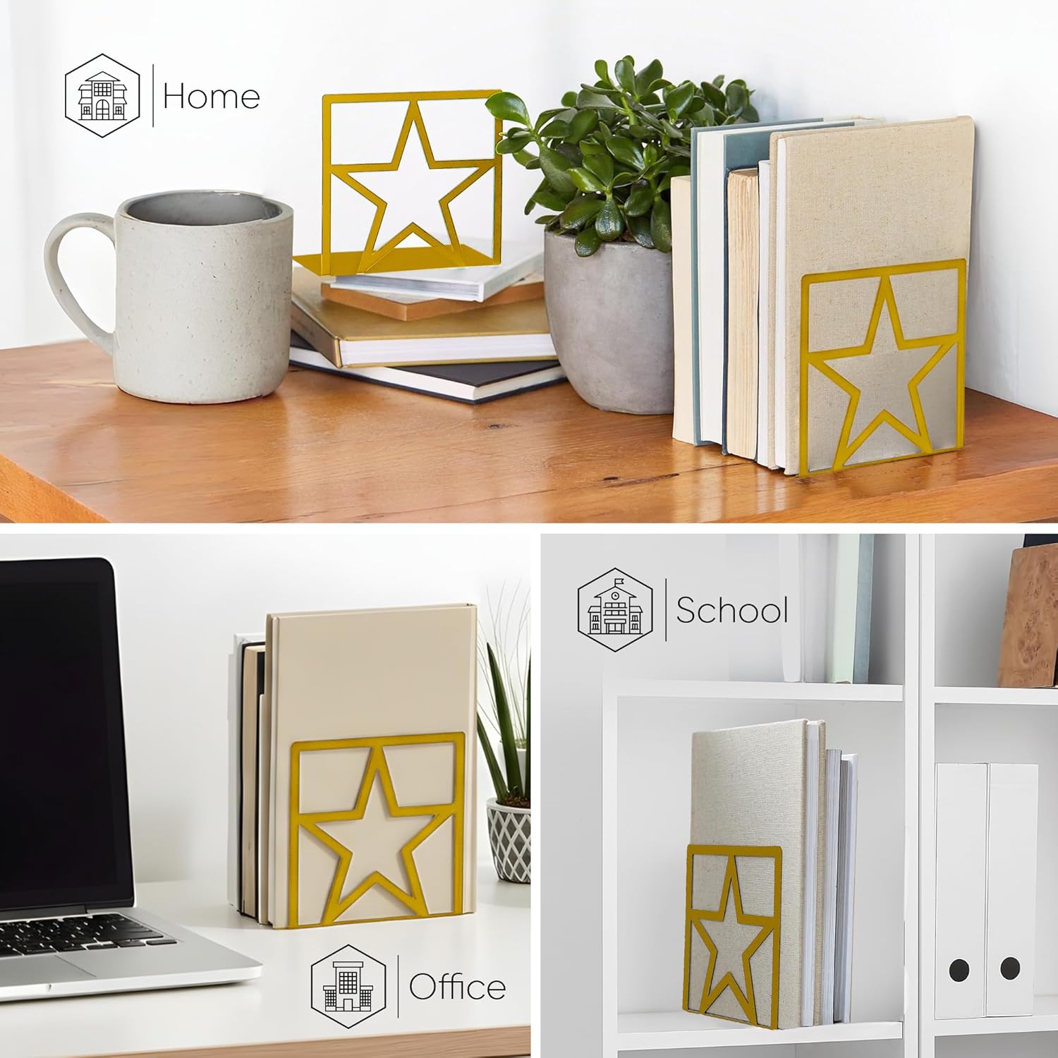 Non-Slip Metal Bookends / Gold