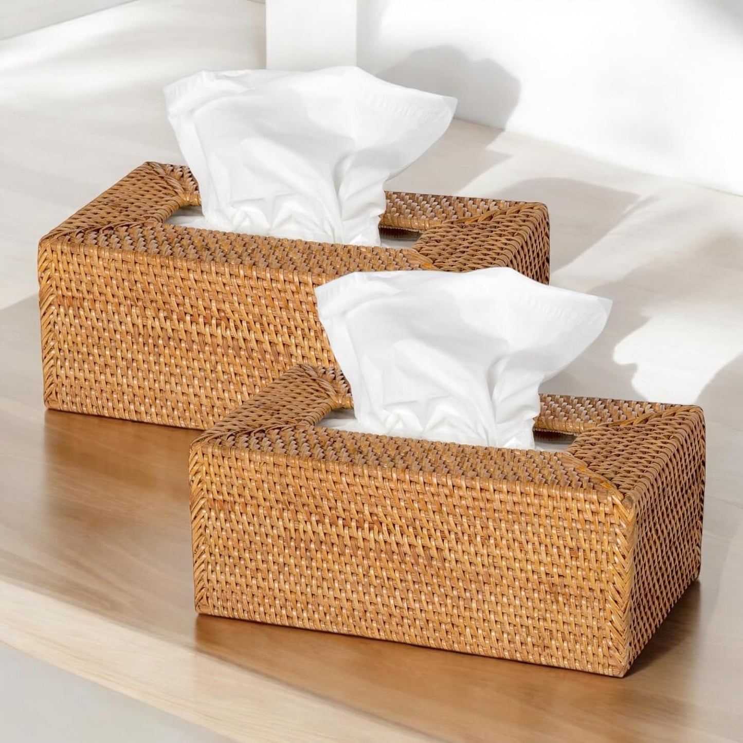 Set 2 of pcs Rectangular Rattan Woven Tissue Box Cover Holder