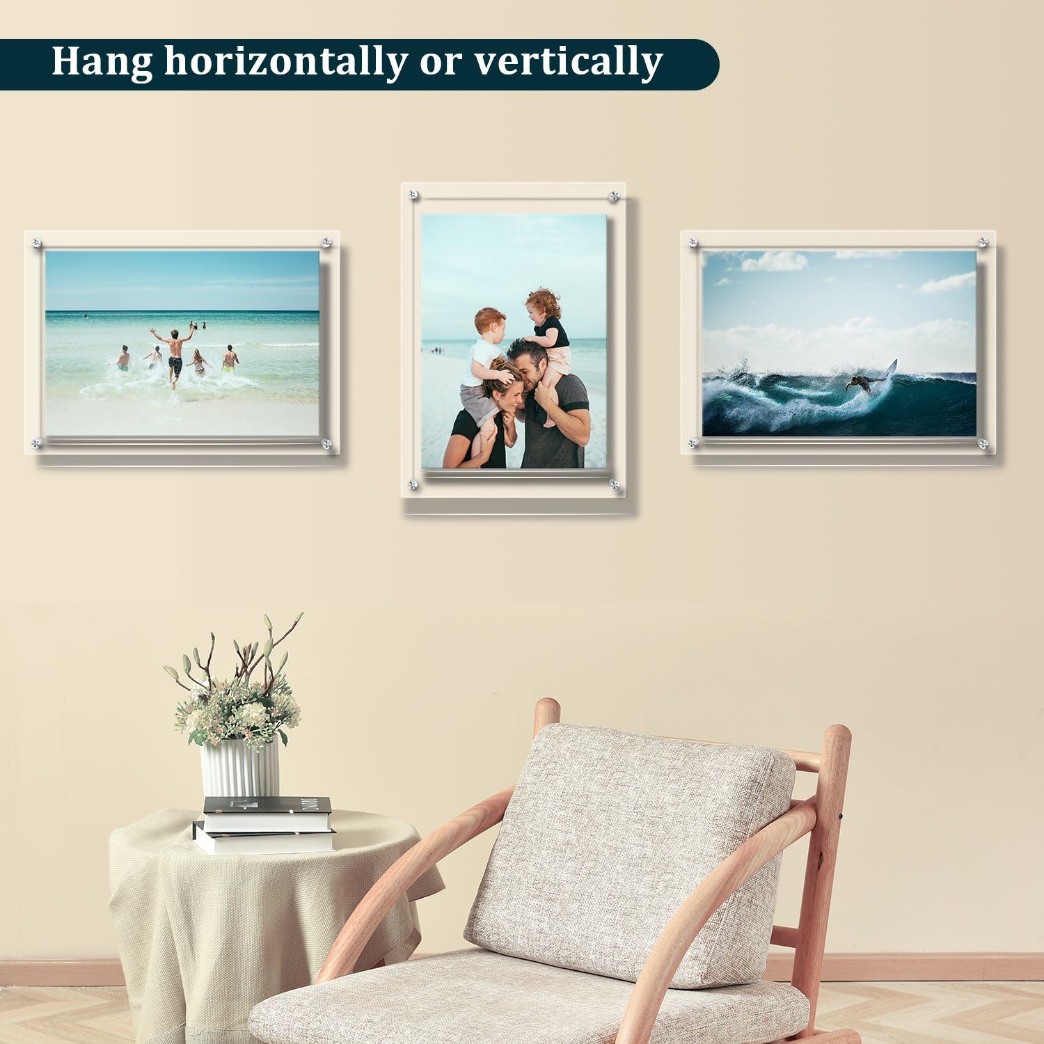 AMEITECH Acrylic Floating Picture Frame, 11x14 Double Panel Clear Wall Mount Document Certificate Frames (Inner Max