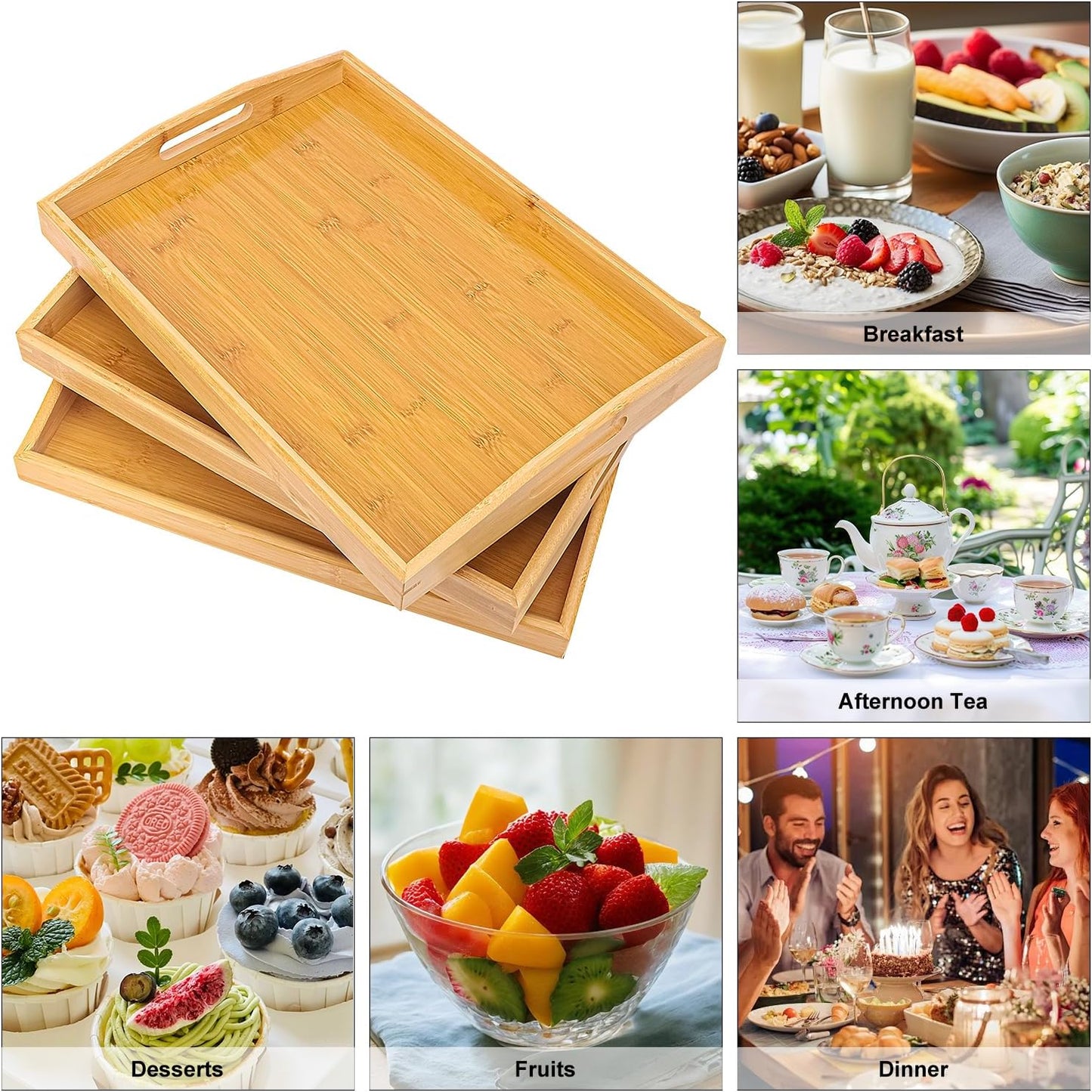 Wooden Serving Trays / 16 x 11.6 / Set of 3