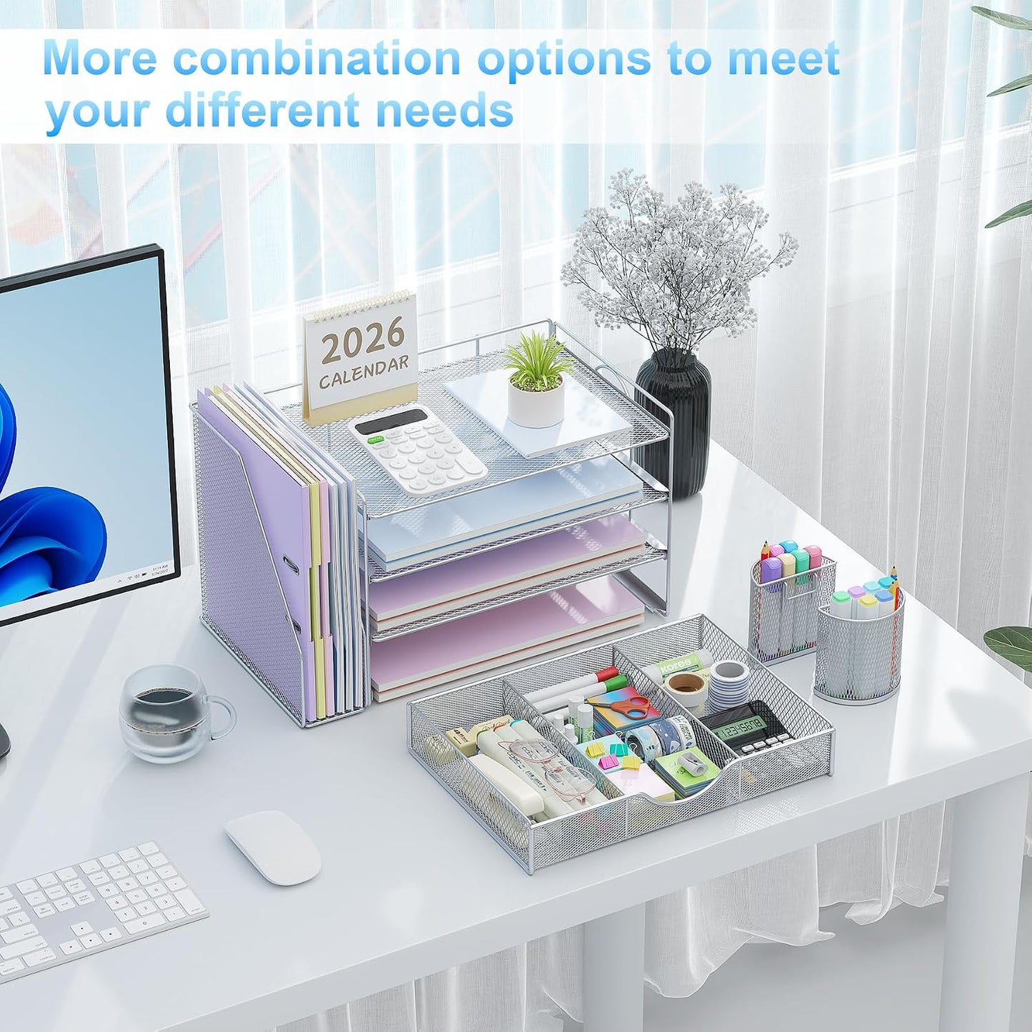 gianotter Desk Organizers and Accessories with File Holder, 4-Tier Desk Accessories & Workspace Organizers with Drawer