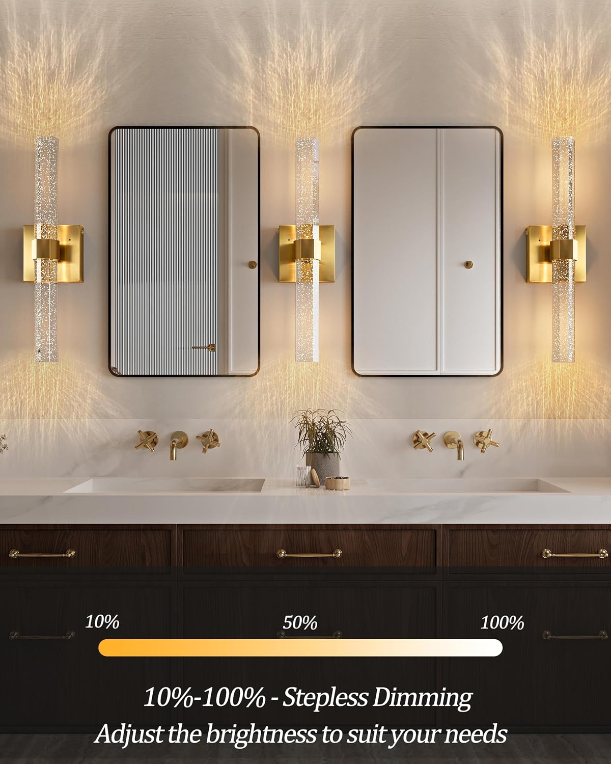 Battery Operated Wall Sconces Set of Two with Remote, Gold, 18.4 Inch | Easy Install LED Dimmable 3CCT Cordless