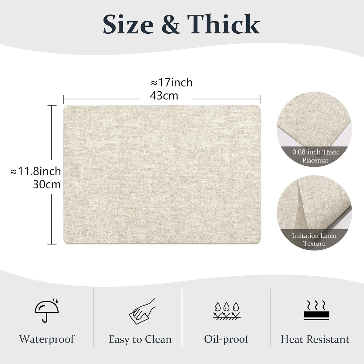 FROMHEART Faux Leather PU Placemats Set of 8 (Beige,11.8" x 17") | Waterproof,Heat/Oil Stain-Resistant Table