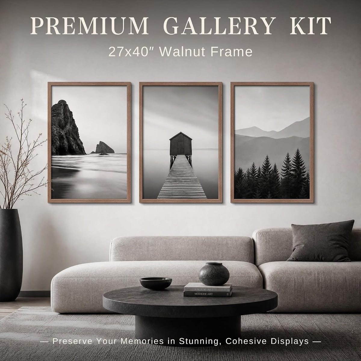 VCK 27x40 Inch Poster Frames Set of 3, Walnut Woodgrain, Wall Hanging | Wide Border, Exclusive Woodgrain, Shatterproof