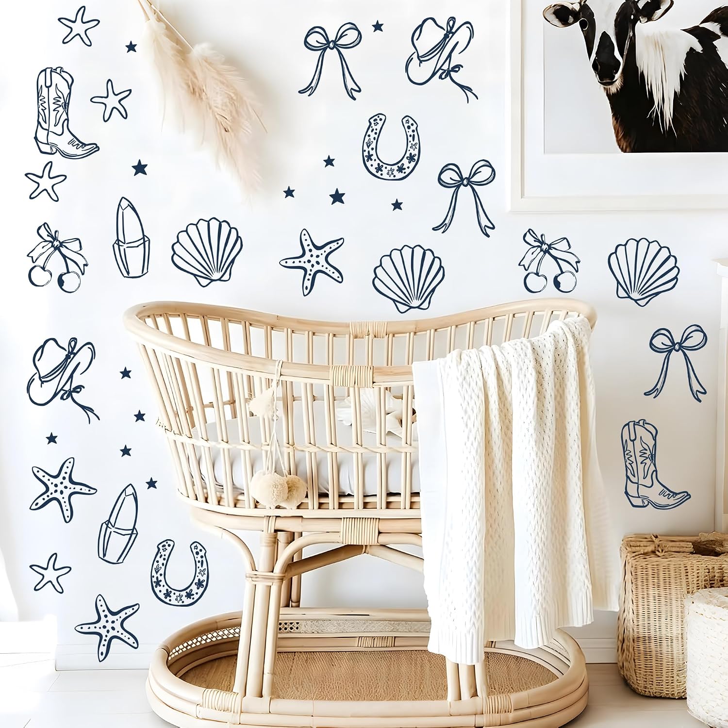 Seaside Cowgirl Wall Decals / Dark Blue Cowgirl Bow Wall Decals
