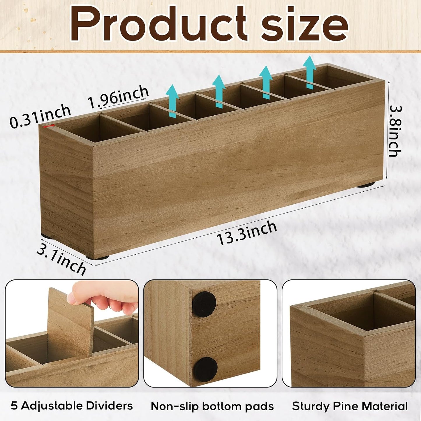 Jetec Wooden Pencil Pen Holder for Desk 6 Compartments Cosmetic Makeup Brush Stationery Office Desktop Organizers for