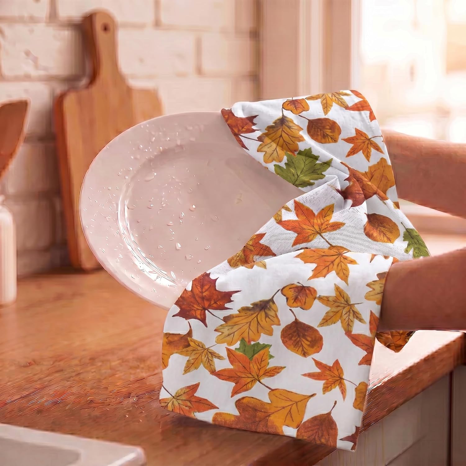 Urban Villa Kitchen Towels Cotton Dish Towels 20”x30”(Set of 6)Harvest Leaf