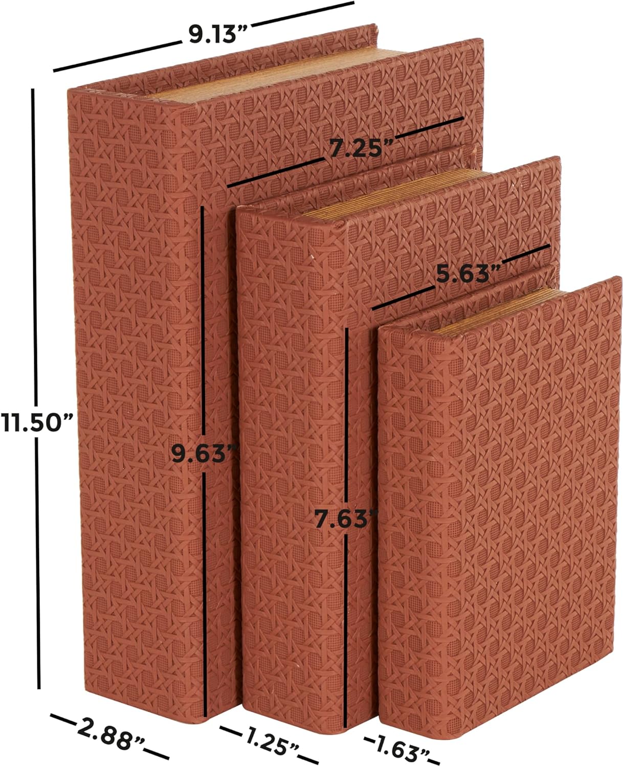 Faux Leather Decorative Box Book Shaped Book Shaped / Copper / 12", 10", 8"H / 8 Inch / Set of 3