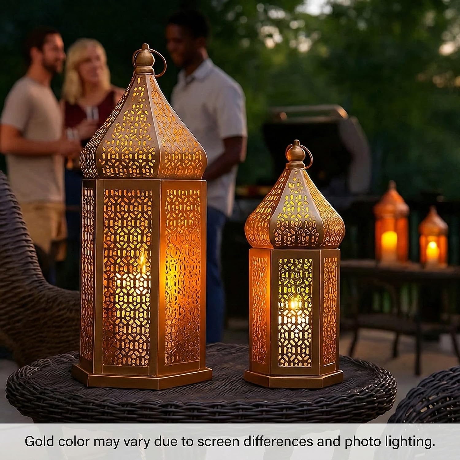 Vela Lanterns Decorative Indoor Gold Moroccan Temple Lanterns, Set of 2 | Ramadan Decorations for Home, Eid Islamic