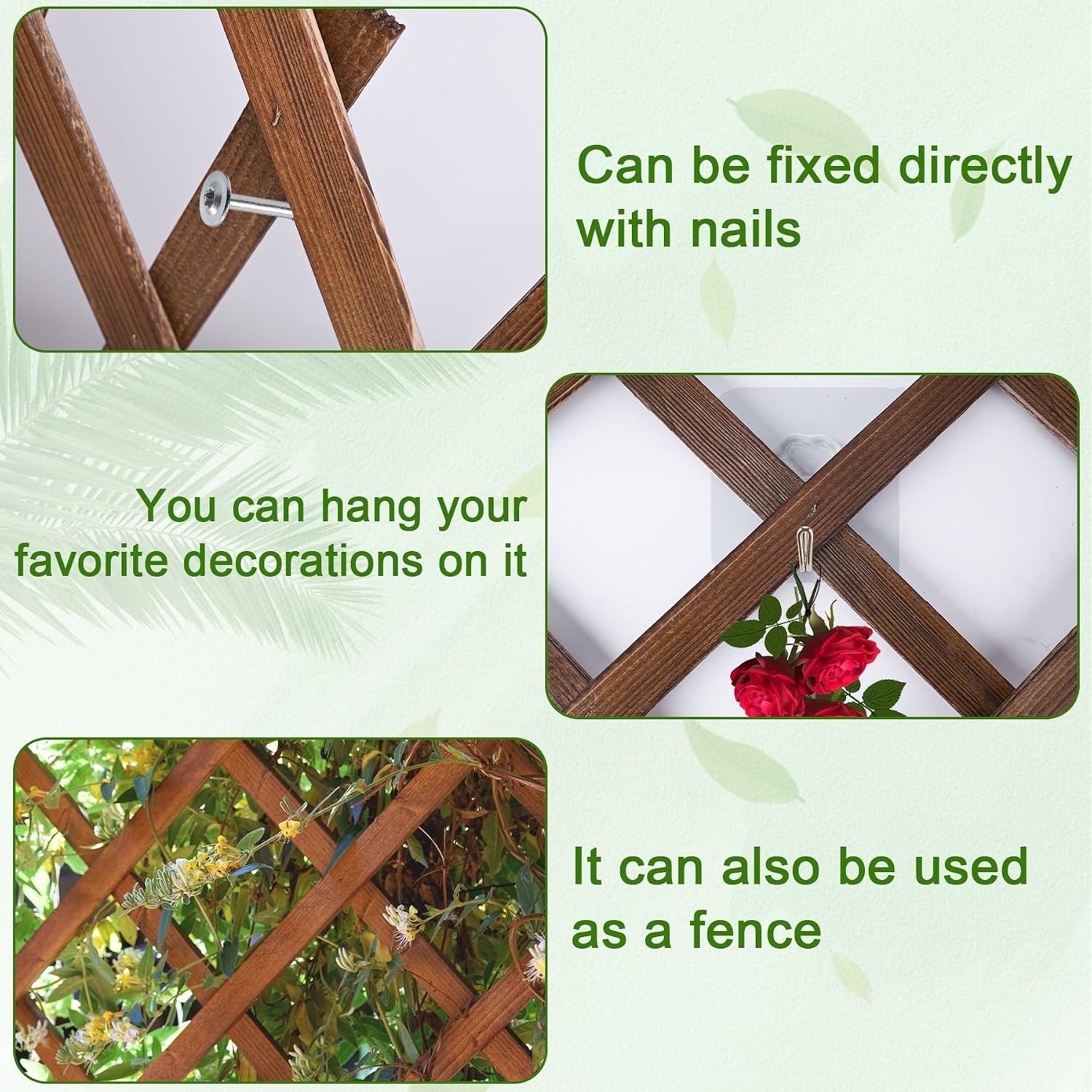 Wood Lattice Fence Panels for Outside 13.4"x78.8" Expandable Natural Wooden Wall Trellis Board Decorative Lattice