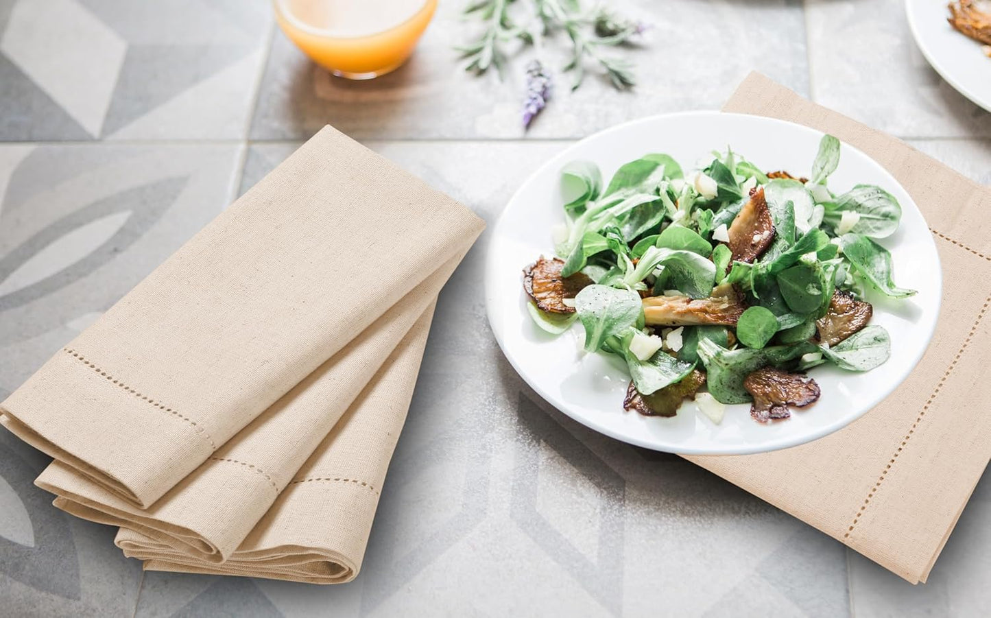 Lightnpro Flax Linen Napkins Set of 12 – Hemstitched Dinner Cloth Napkins, Washable and Reusable Natural Flax Napkins