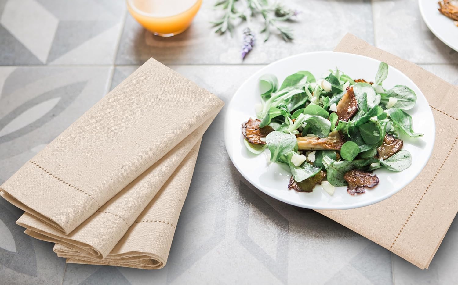 Lightnpro Flax Linen Napkins Set of 12 – Hemstitched Dinner Cloth Napkins, Washable and Reusable Natural Flax Napkins