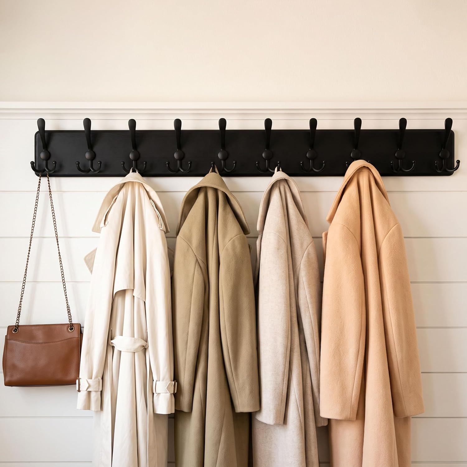 WEBI Coat Rack Wall Mount,38 9/16" Long,10 Tri Hooks for Hanging Coats,16" Hole to Hole,Coat Hooks Wall Mounted Coat