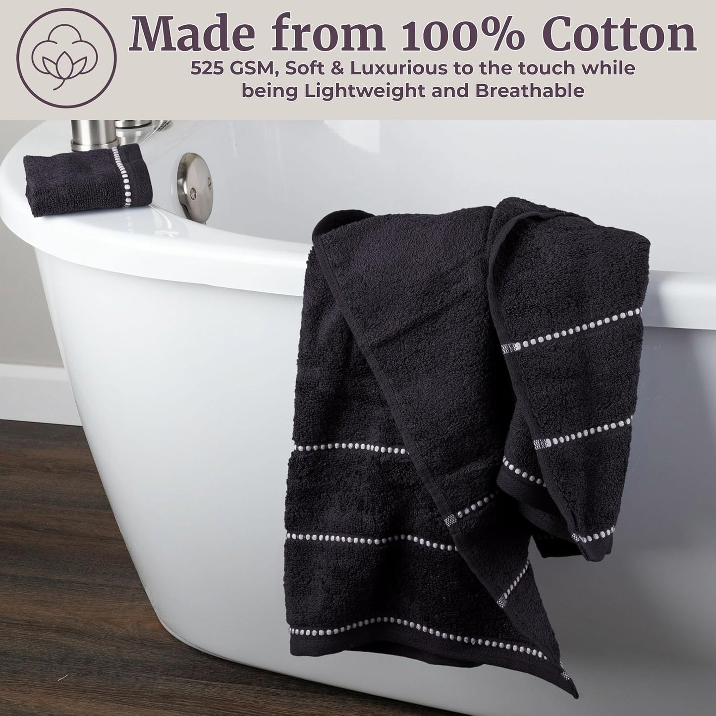 Lavish Home Bathroom Towels Set, Bathroom Accessories, Black, Set of 6 | Includes 2 Bath Sheets, 2 Hand Towels, and 2