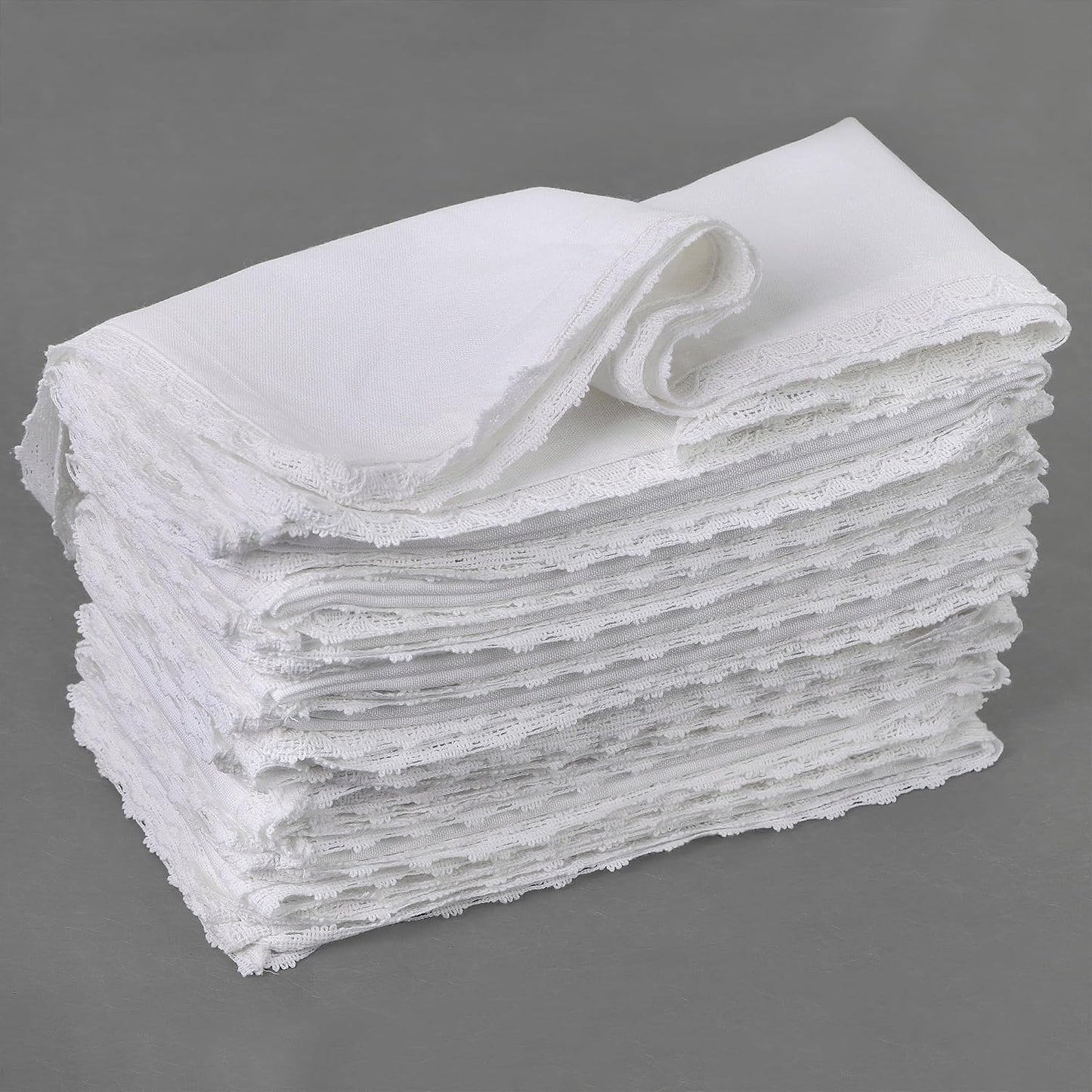 NATURALCRAFT Cloth Napkins Set of 12 Cotton Linen 18x18 inch White Lace | Washable Fabric Soft Durable Breathable for