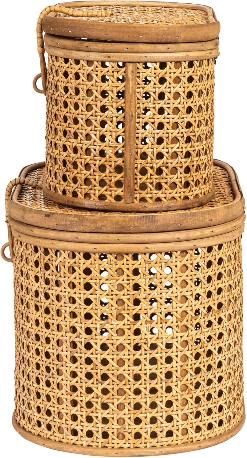 Modern Decorative Oval Woven Rattan Storage Boxes / Natural / Set of 2