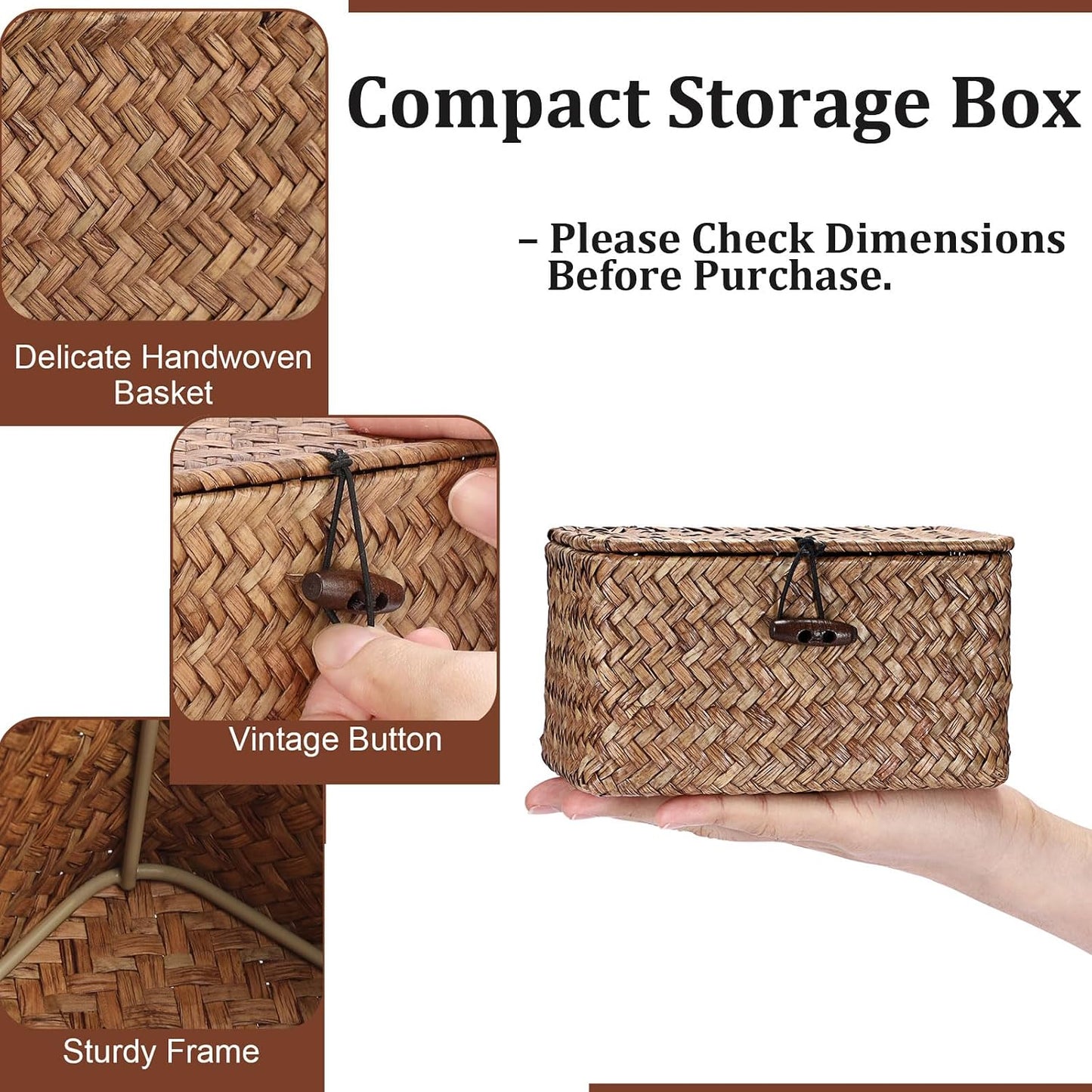 Handwoven Wicker Storage Basket Small Seagrass Box
