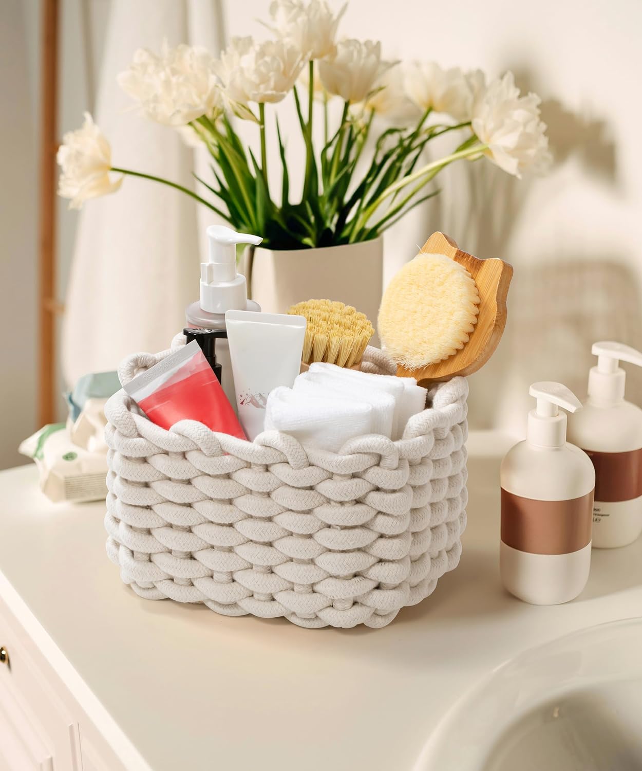 Woven Decorative Storage Bins for Shele / White & White / Set of 2