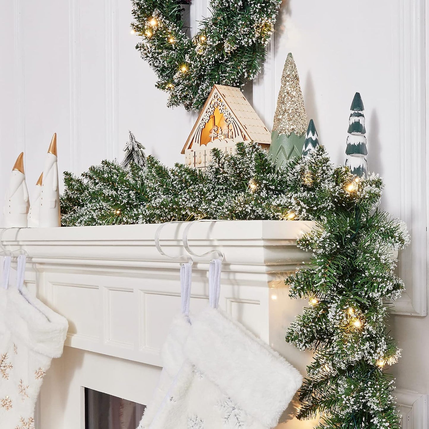 WBHome Pre-lit 9 Feet/106 Inch Christmas Garland with 100 LED Lights Holiday Decorations, Battery Operated (Batteries