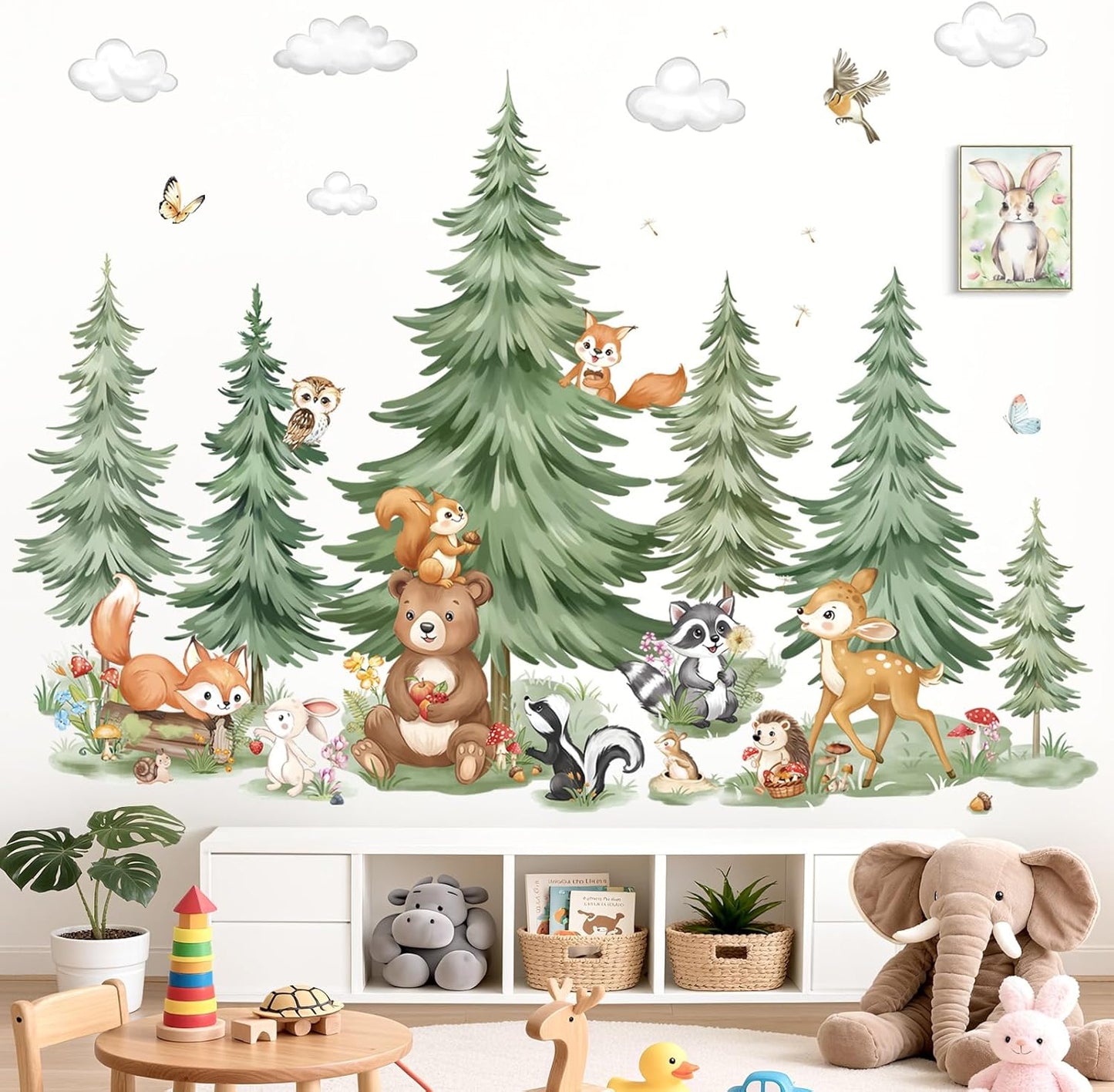 Mountain Tree Woodland Wall Decals Large Pine Tree Forest Animal Bear Deer Fox Wall Stickers Kids