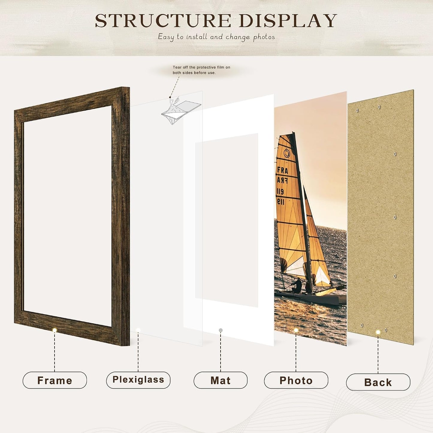 16x20 Rustic Brown Picture Frame, Poster Frame for Wall, 3 Pack | Fits 11x14 Photos With Mat or 16x20 Without Mat