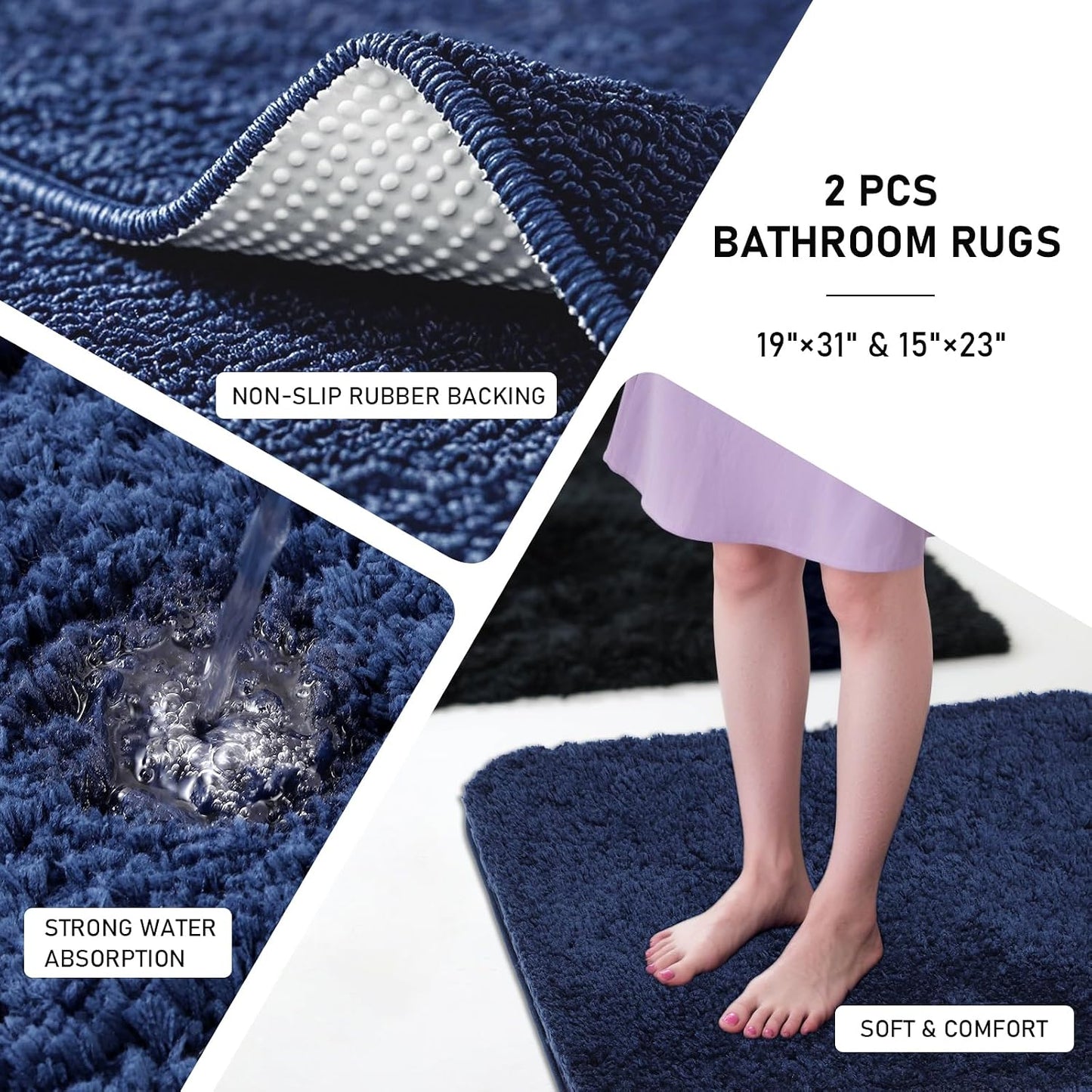 XLHOMO Bathroom Sets with Shower Curtain and Rugs Bathroom Accessories Set Navy Blue Bathroom Set,Soap Dispenser &
