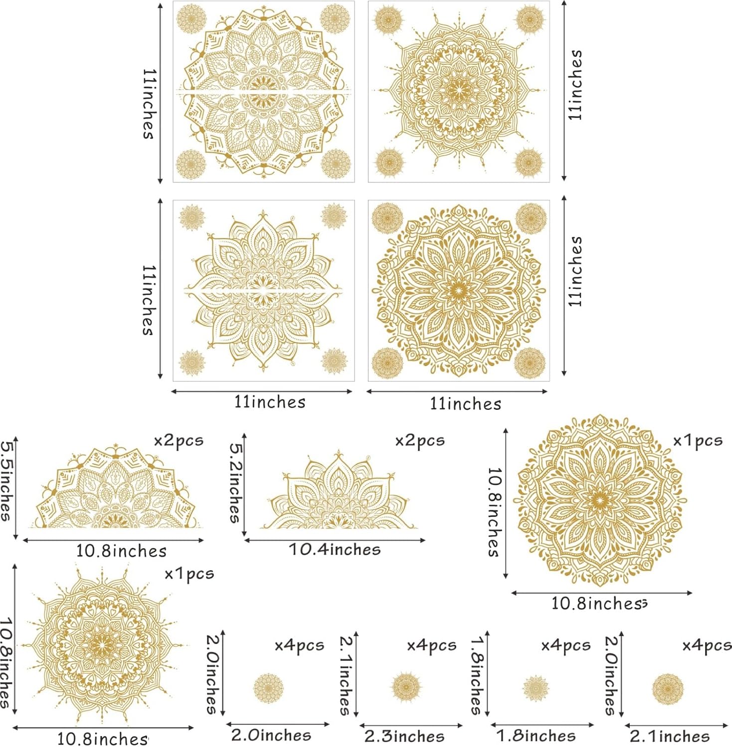 Mandala Wall Art Gold Mandala Wall Decal Peel and Stick Lotus Flower Vinyl Stickers / Gold-b