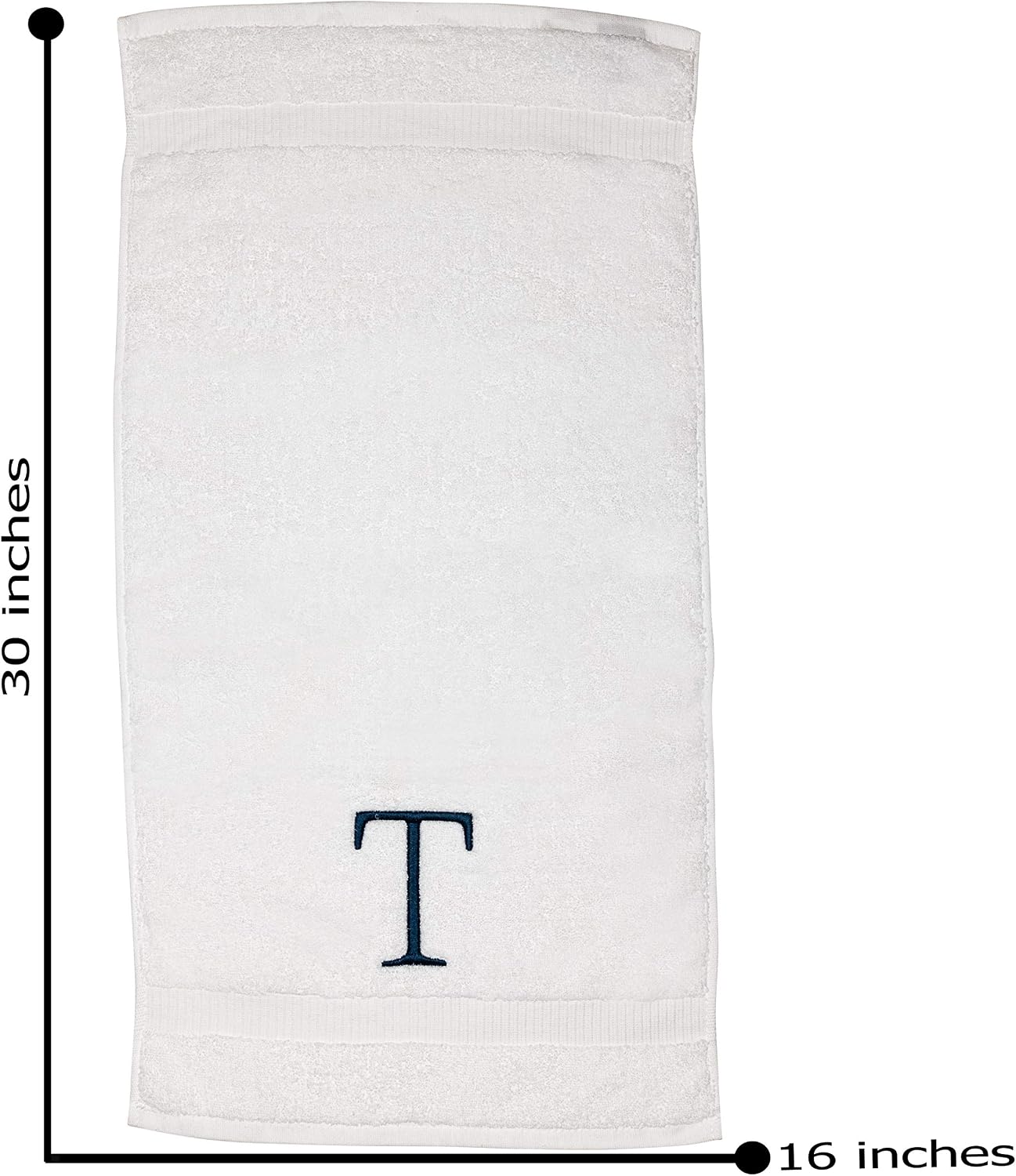 White with Navy Monogrammed Hand Towels for Bathroom - Set of 2 Letter T | Luxury Hotel Quality Initial Towels For