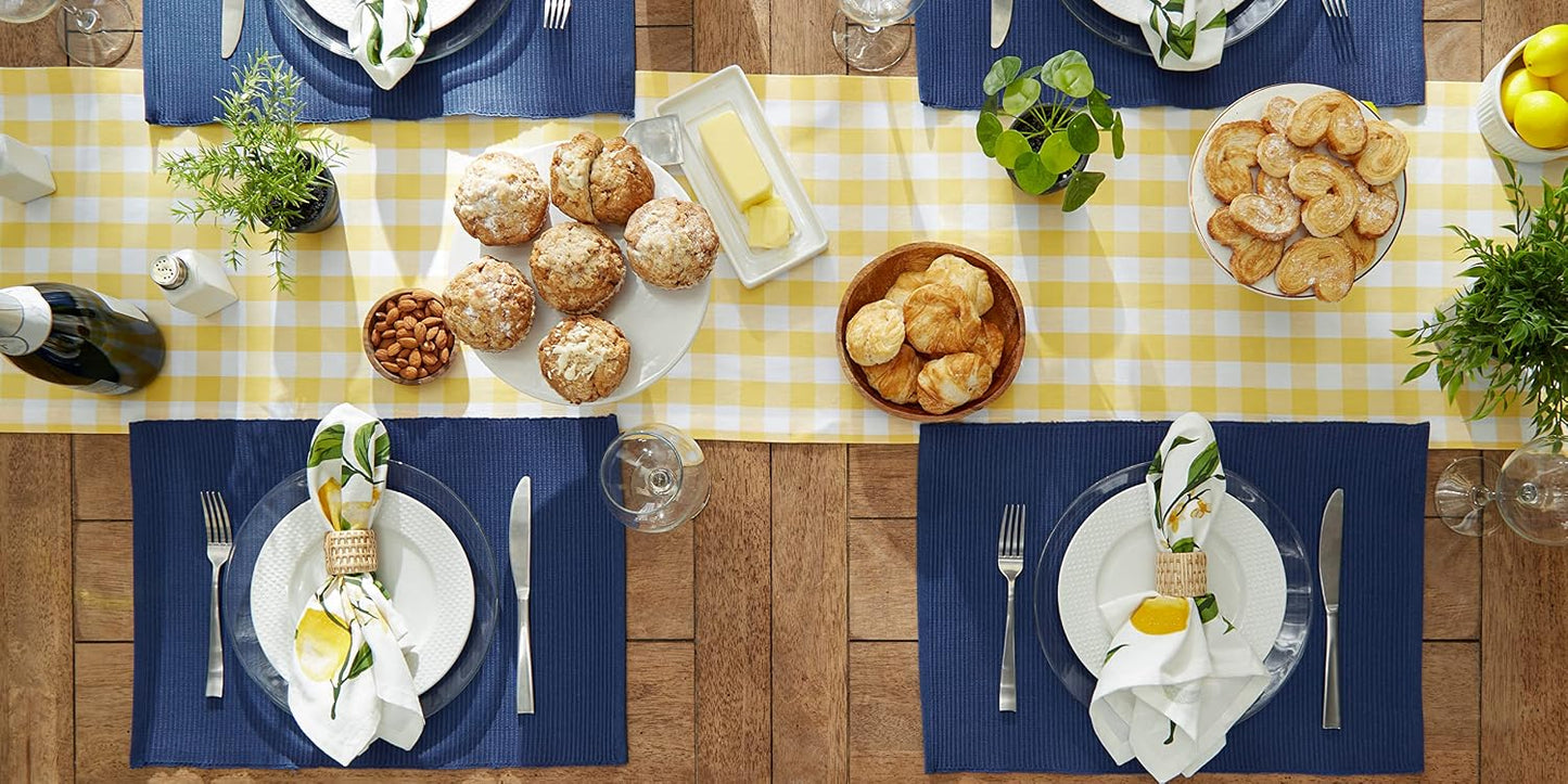 DII Basic Everyday Ribbed Tabletop 100% Cotton, Placemat Set, 13x19, Nautical Blue, 6 Piece