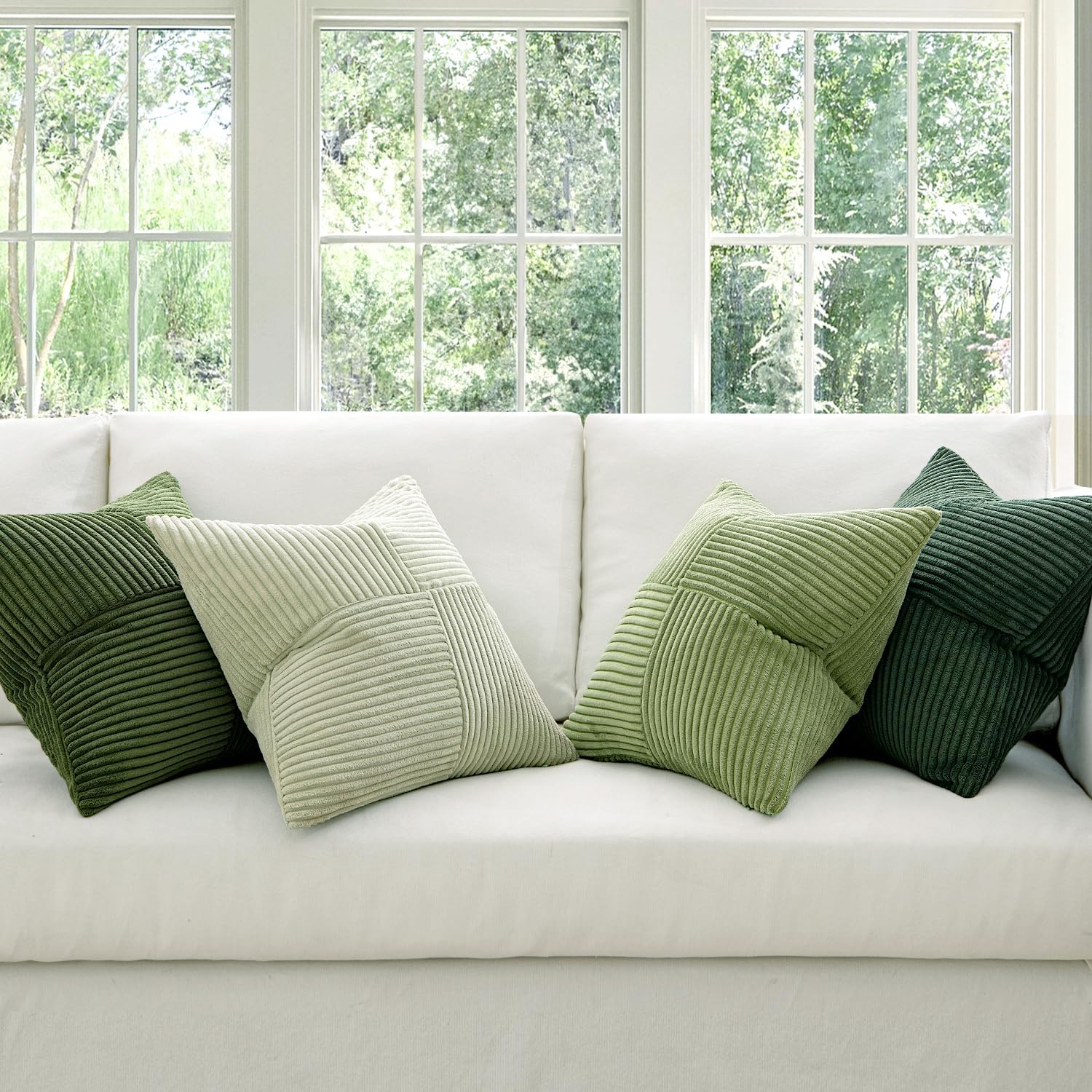 Spring Decorative Throw Pillow Covers Boho Farmhouse Cushion Covers / 18 x 18 / Green / Set of 4