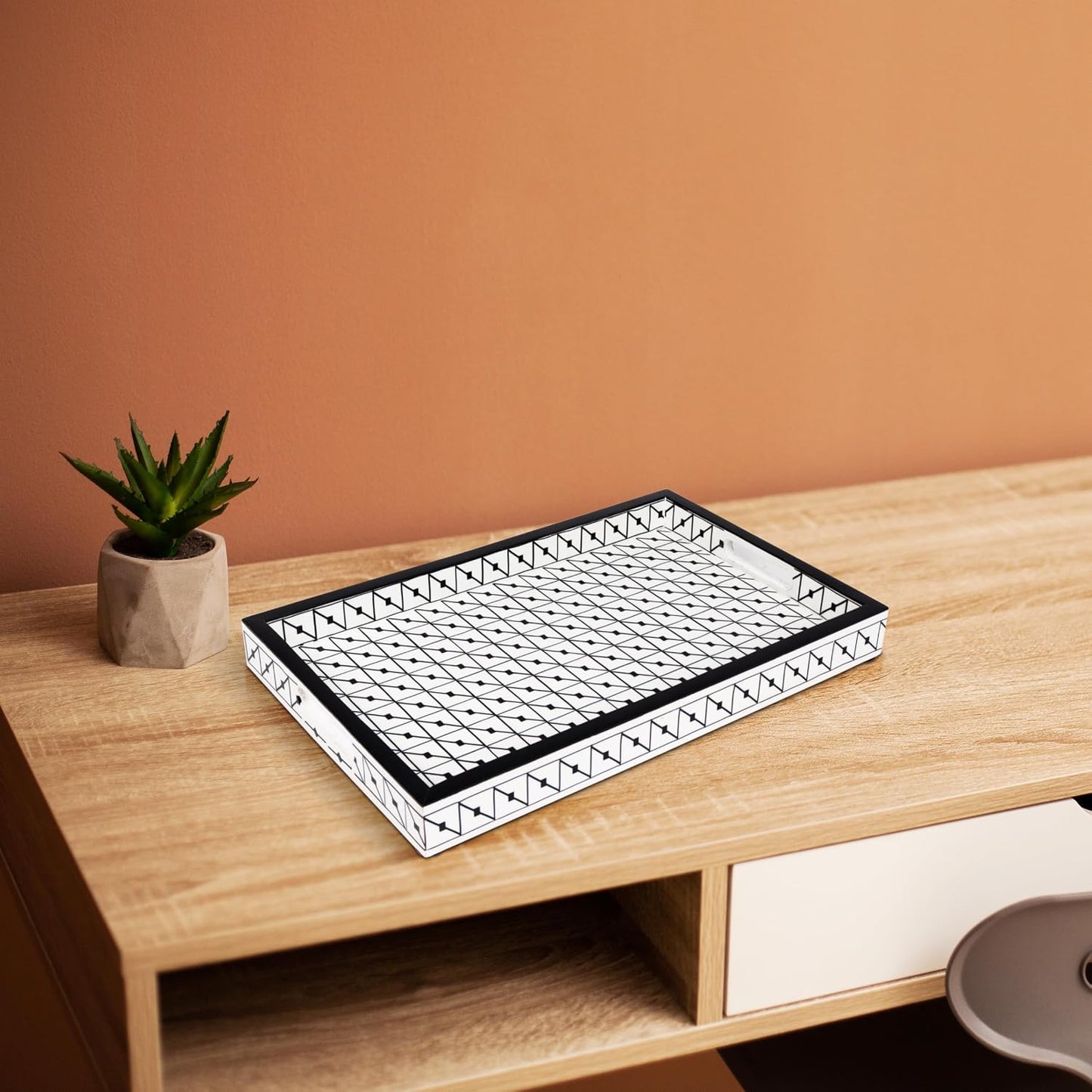 Ottoman Tray / Handmade Pattern Inspired Decorative Tray / 17 x 11 x 1.5 / Illusion Tiktak