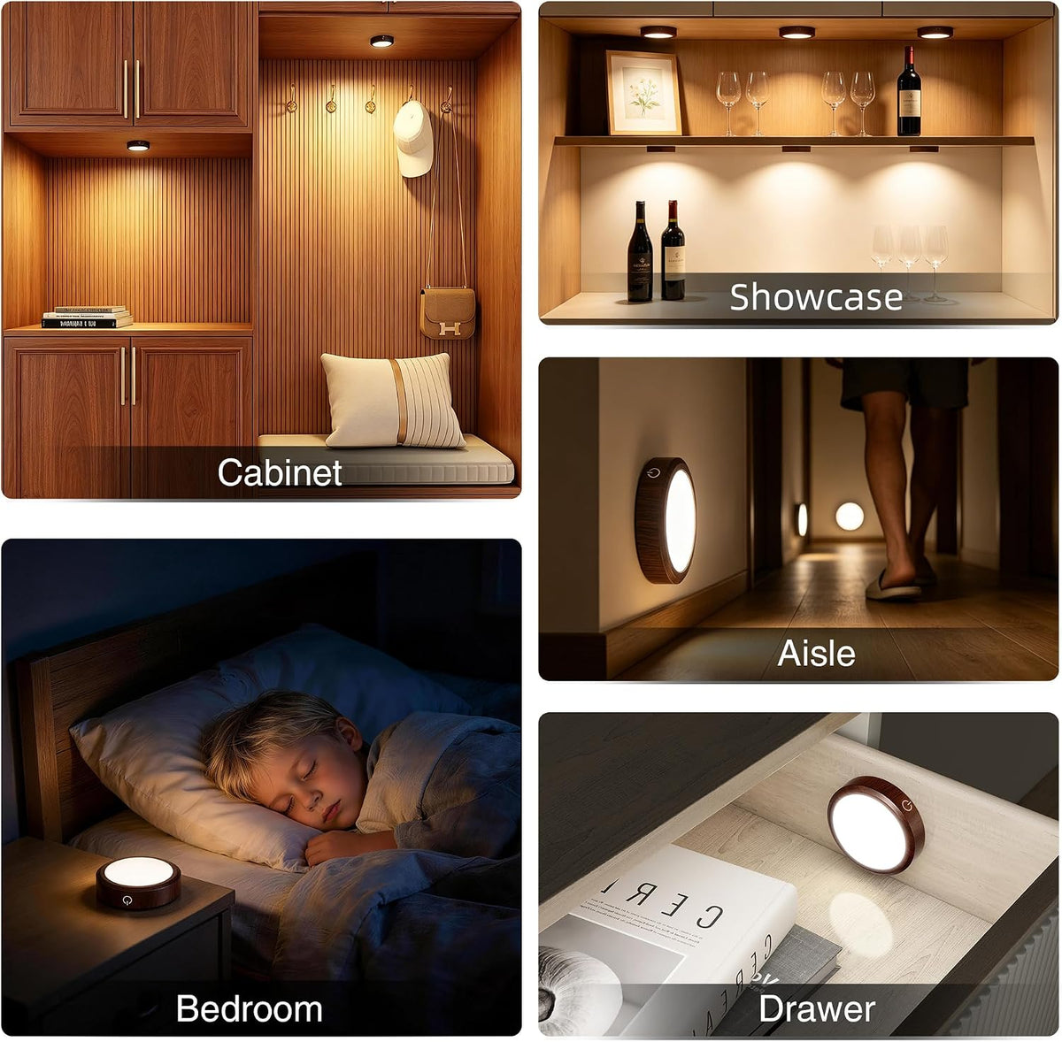 Puck Lights with Remote Control Rechargeable, Full-Screen Wireless LED Under Cabinet Lighting with Light Guide Plate,3