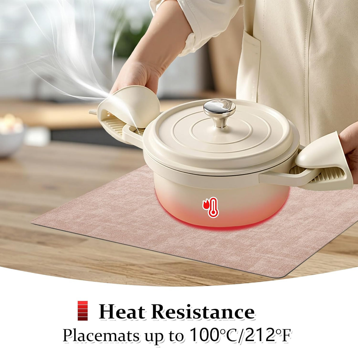 FROMHEART Faux Leather PU Placemats Set of 6 (Pink,11.8" x 17") | Waterproof,Heat/Oil Stain-Resistant Table