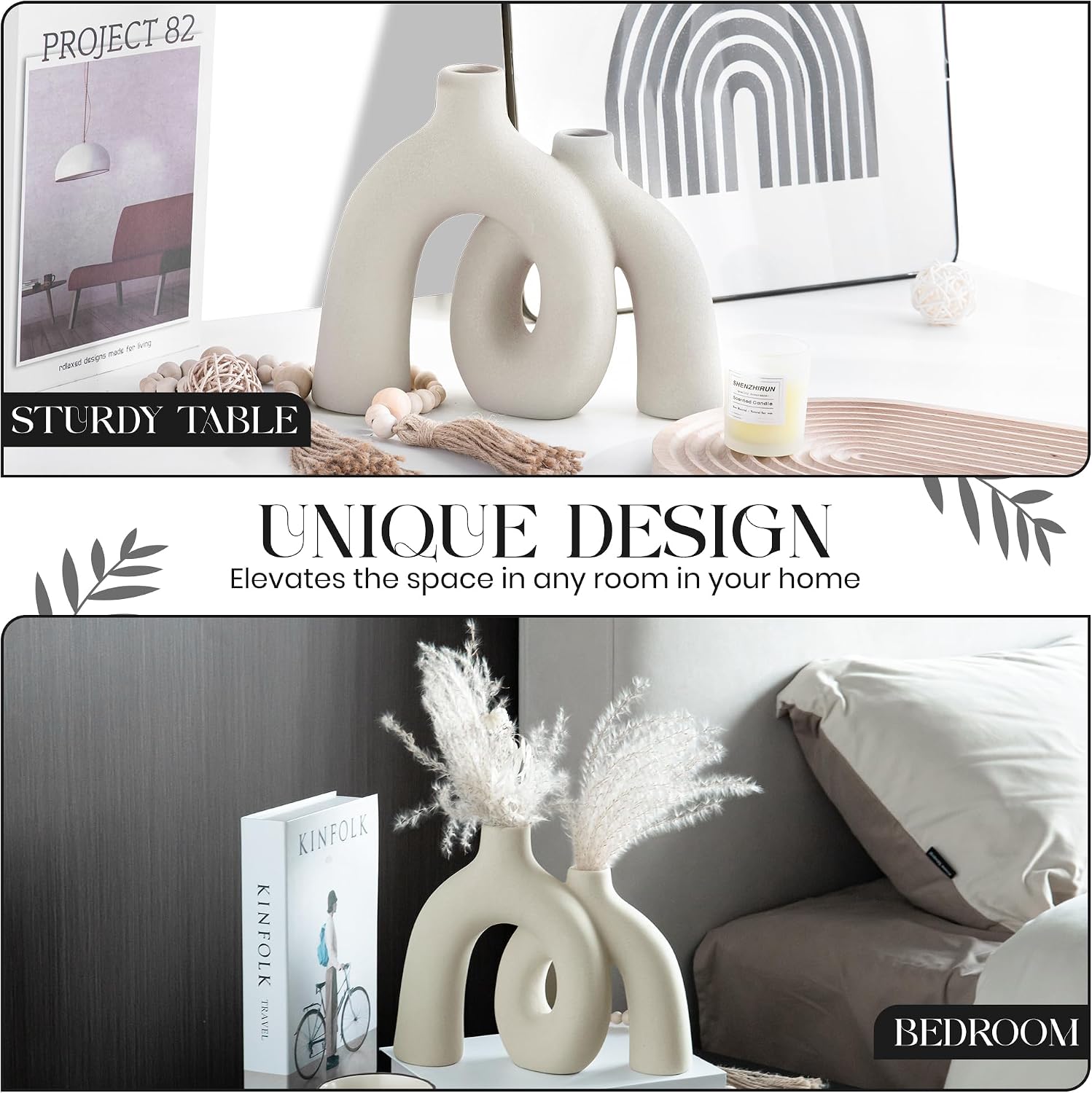 Ceramic Hug Vase Modern Donut Style Hugging Vases for Flowers Minimalist Decor / Creamy White